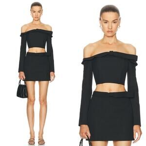 Cult Gaia Valia Crop Off the Shoulder Top & Essie Mini Skirt Set in Black